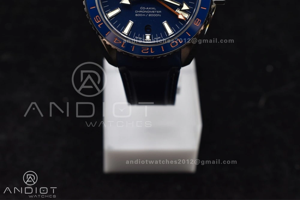 Planet Ocean 600M Co-Axial GMT 43.5mm VSF 1:1 Best Edition Blue Dial Blue Ceramic Bezel on Rubber Strap A8605 Super Clone Popular 1009