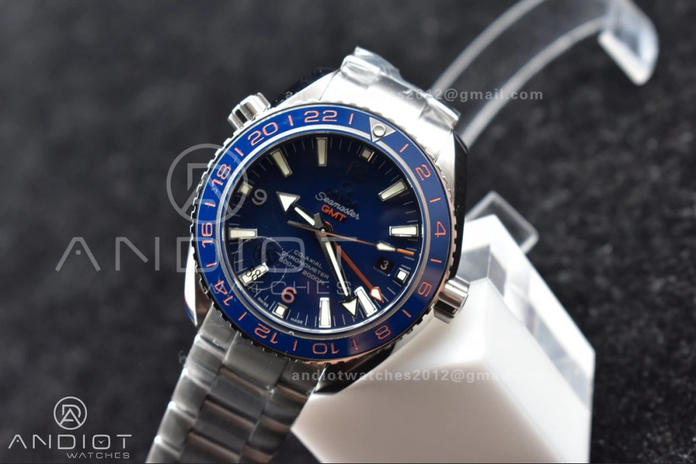Planet Ocean 600M Co-Axial GMT 43.5mm VSF 1:1 Best Edition Blue Dial Blue Ceramic Bezel on SS Bracelet A8605 Super Clone EasyMatch 1014
