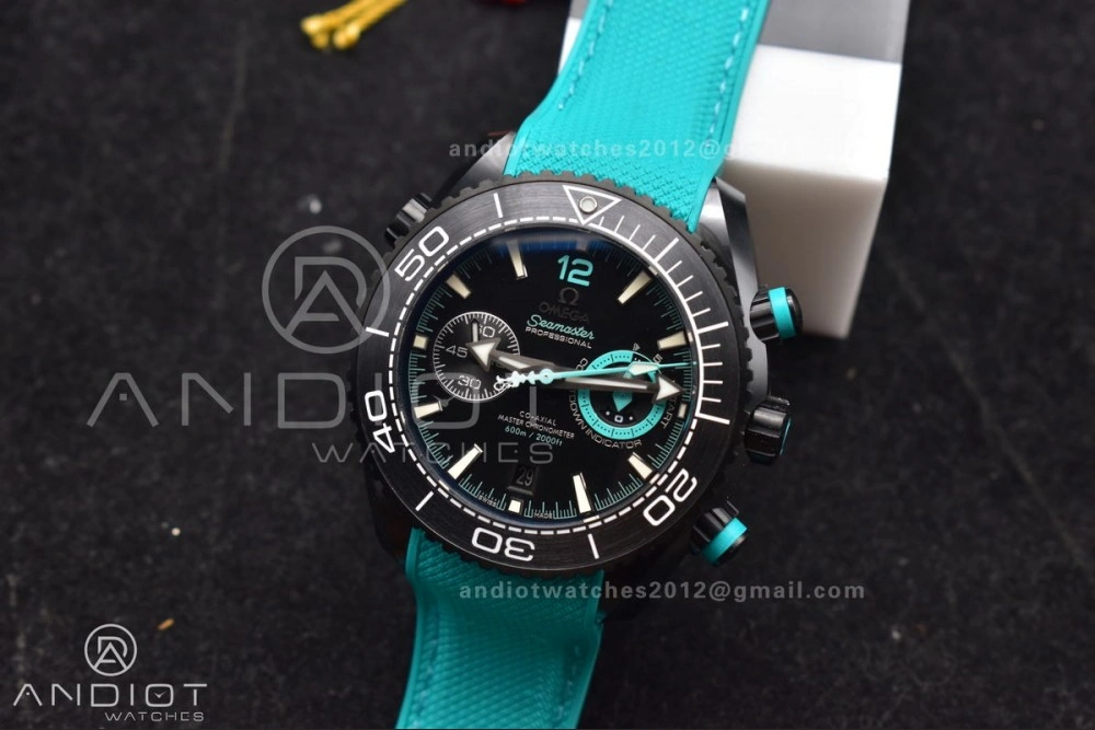 SmoothTexture Planet Ocean Master Chrono Deep Black Ceramic M+SF 1:1 Best Edition Black Dial on Blue Rubber Strap A 42