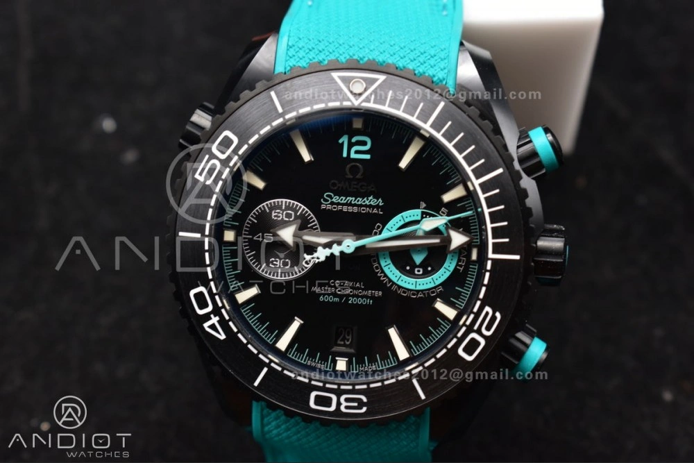 SmoothTexture Planet Ocean Master Chrono Deep Black Ceramic M+SF 1:1 Best Edition Black Dial on Blue Rubber Strap A 42