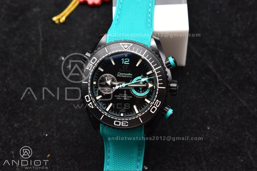 SmoothTexture Planet Ocean Master Chrono Deep Black Ceramic M+SF 1:1 Best Edition Black Dial on Blue Rubber Strap A 42