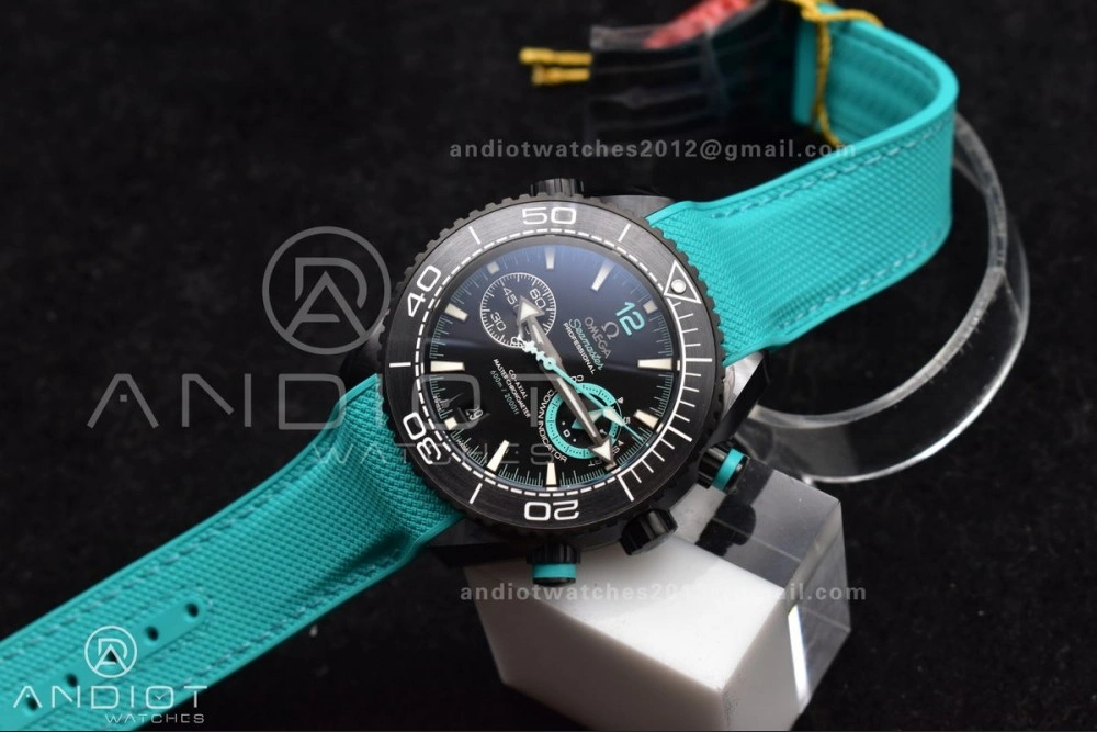 SmoothTexture Planet Ocean Master Chrono Deep Black Ceramic M+SF 1:1 Best Edition Black Dial on Blue Rubber Strap A 42
