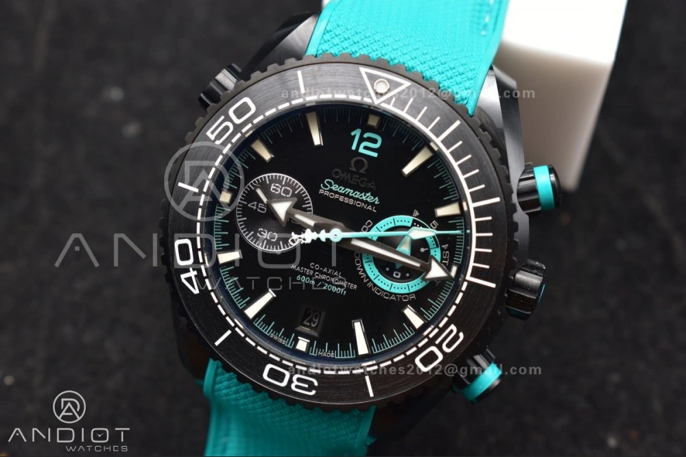 SmoothTexture Planet Ocean Master Chrono Deep Black Ceramic M+SF 1:1 Best Edition Black Dial on Blue Rubber Strap A 42