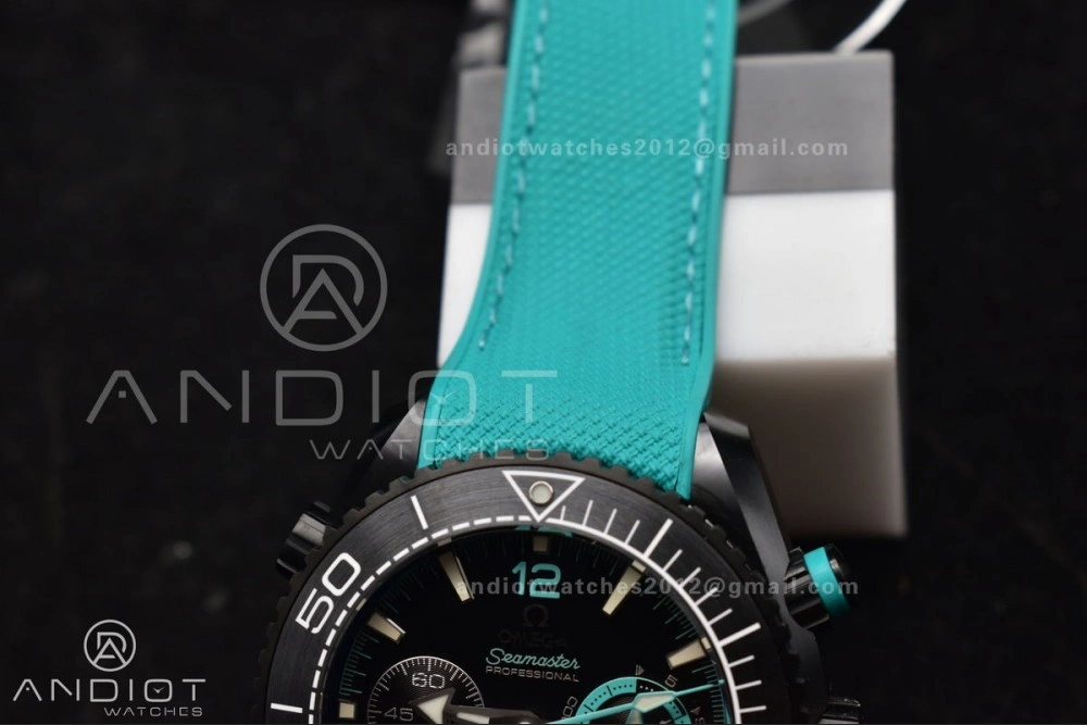 SmoothTexture Planet Ocean Master Chrono Deep Black Ceramic M+SF 1:1 Best Edition Black Dial on Blue Rubber Strap A 42