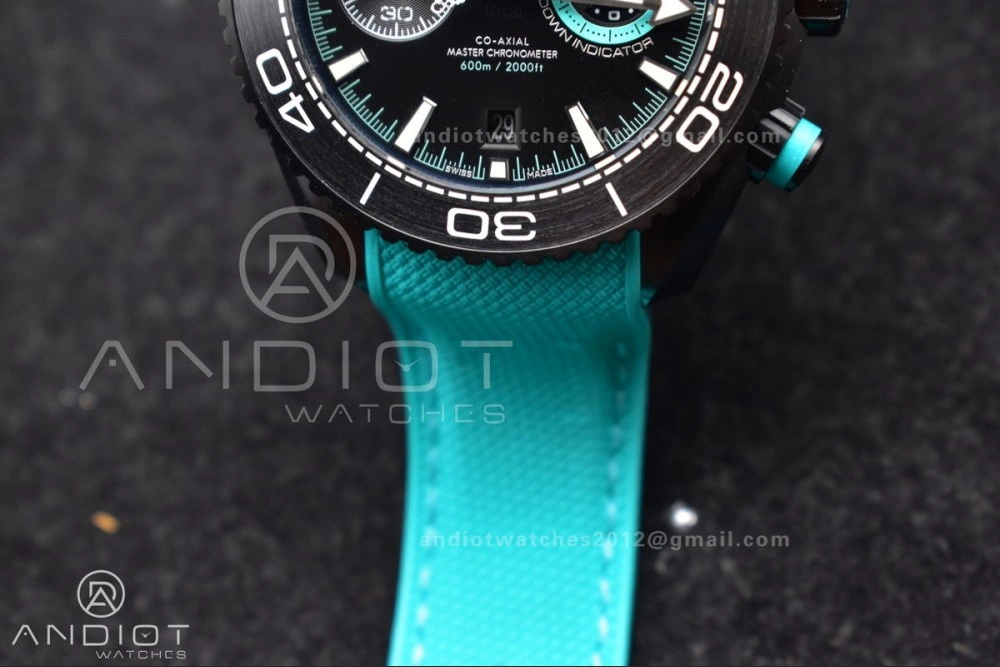 SmoothTexture Planet Ocean Master Chrono Deep Black Ceramic M+SF 1:1 Best Edition Black Dial on Blue Rubber Strap A 42