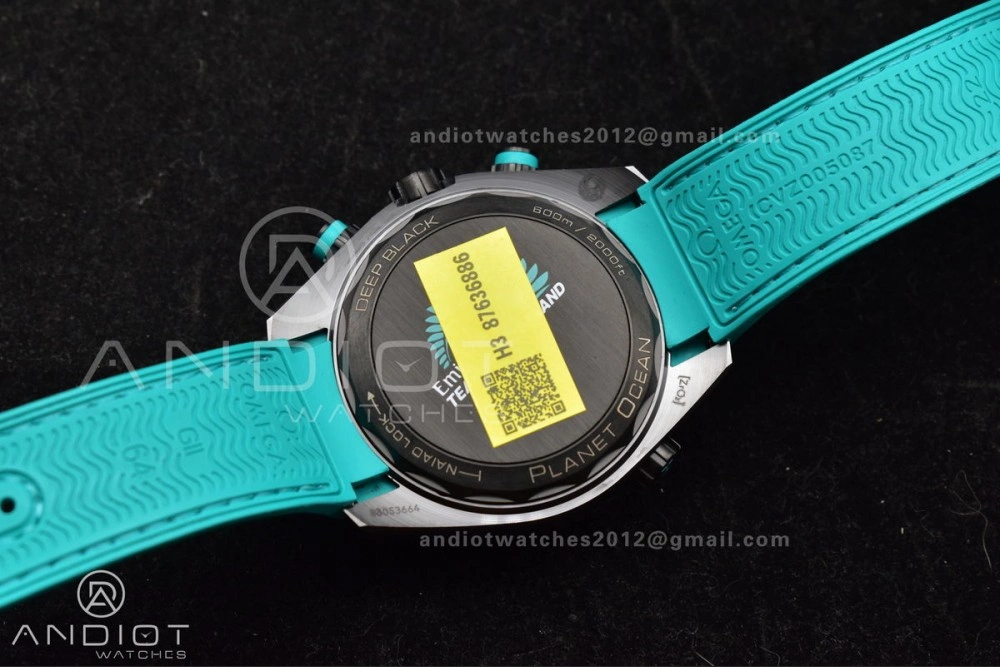 SmoothTexture Planet Ocean Master Chrono Deep Black Ceramic M+SF 1:1 Best Edition Black Dial on Blue Rubber Strap A 42