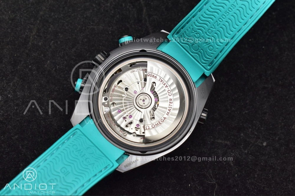 SmoothTexture Planet Ocean Master Chrono Deep Black Ceramic M+SF 1:1 Best Edition Black Dial on Blue Rubber Strap A 42