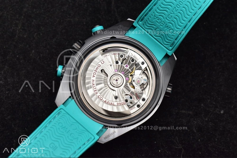 SmoothTexture Planet Ocean Master Chrono Deep Black Ceramic M+SF 1:1 Best Edition Black Dial on Blue Rubber Strap A 42