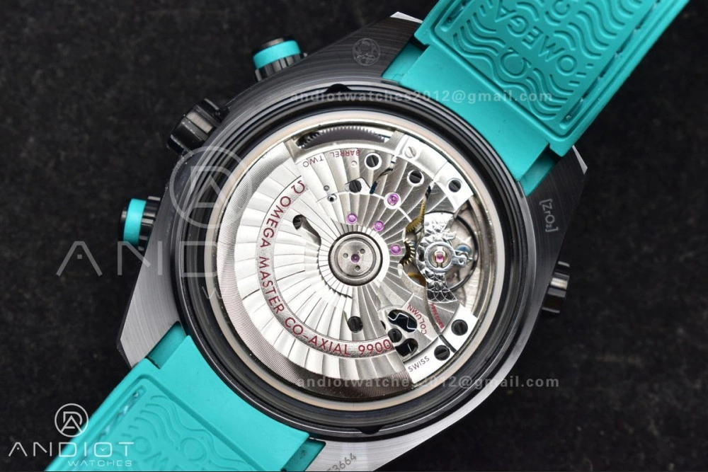 SmoothTexture Planet Ocean Master Chrono Deep Black Ceramic M+SF 1:1 Best Edition Black Dial on Blue Rubber Strap A 42