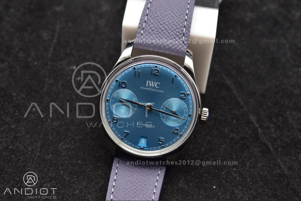 Practical Portugieser Automatic 42mm SS APSF 1:1 Best Edition Ice Blue Dial on Purple Leather Strap A 284
