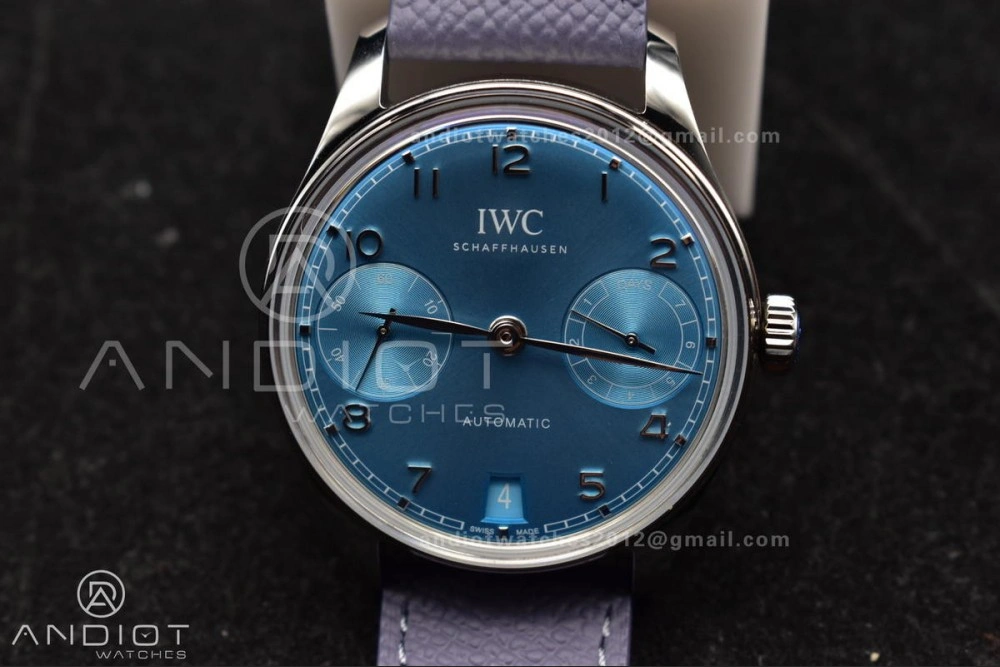 Practical Portugieser Automatic 42mm SS APSF 1:1 Best Edition Ice Blue Dial on Purple Leather Strap A 284