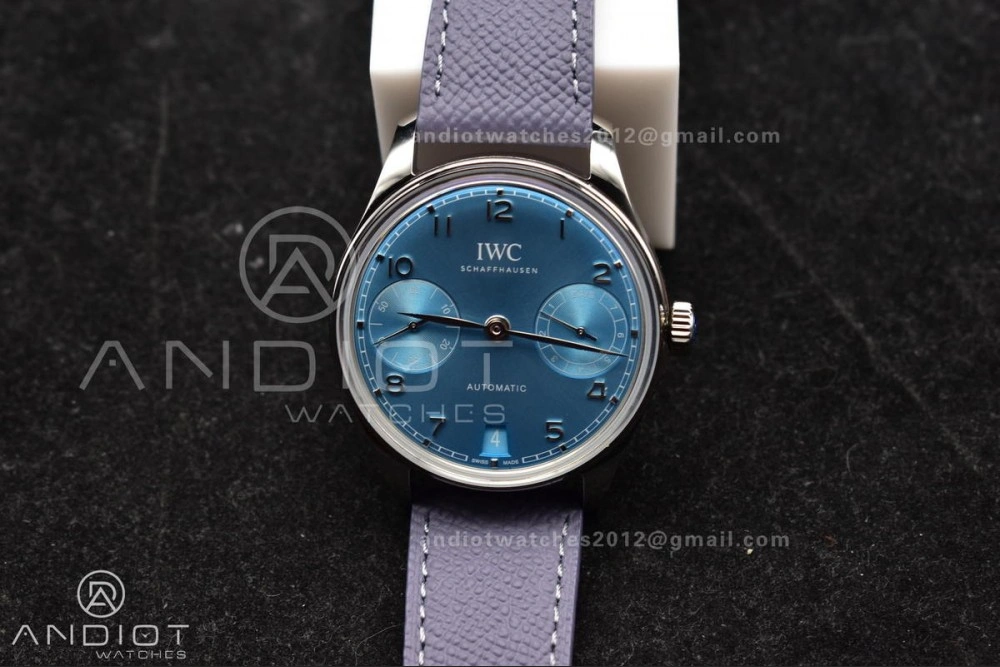 Practical Portugieser Automatic 42mm SS APSF 1:1 Best Edition Ice Blue Dial on Purple Leather Strap A 284