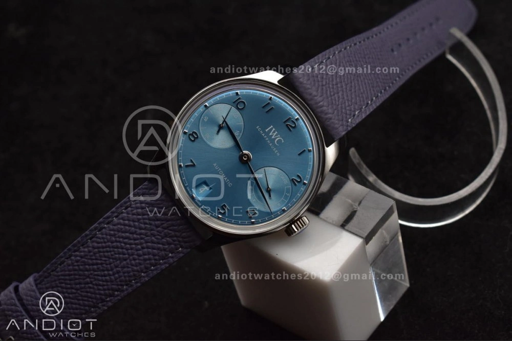 Practical Portugieser Automatic 42mm SS APSF 1:1 Best Edition Ice Blue Dial on Purple Leather Strap A 284