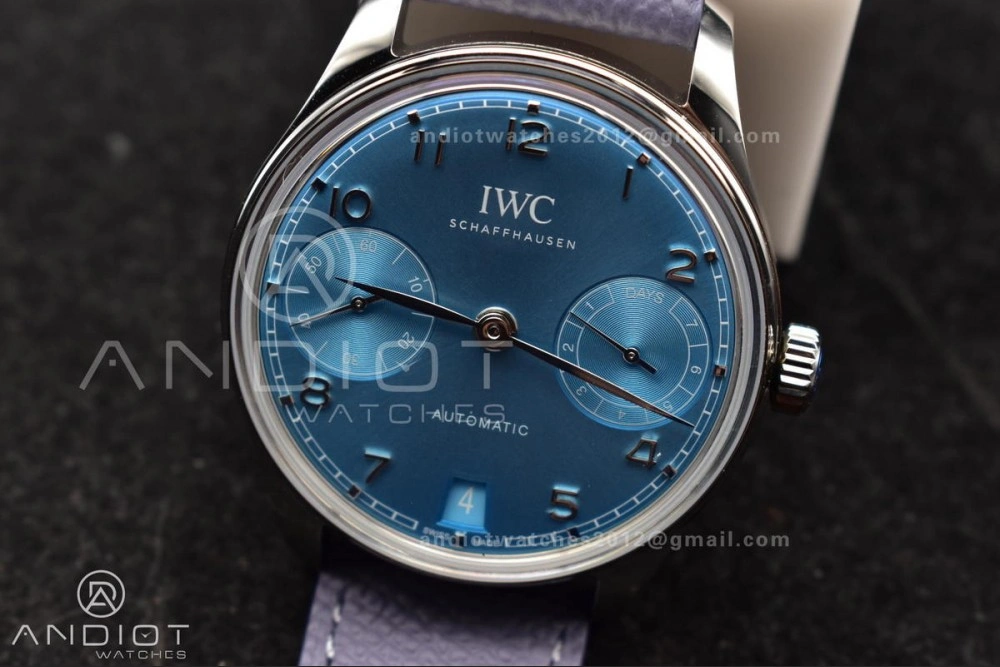 Practical Portugieser Automatic 42mm SS APSF 1:1 Best Edition Ice Blue Dial on Purple Leather Strap A 284