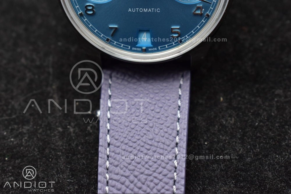 Practical Portugieser Automatic 42mm SS APSF 1:1 Best Edition Ice Blue Dial on Purple Leather Strap A 284