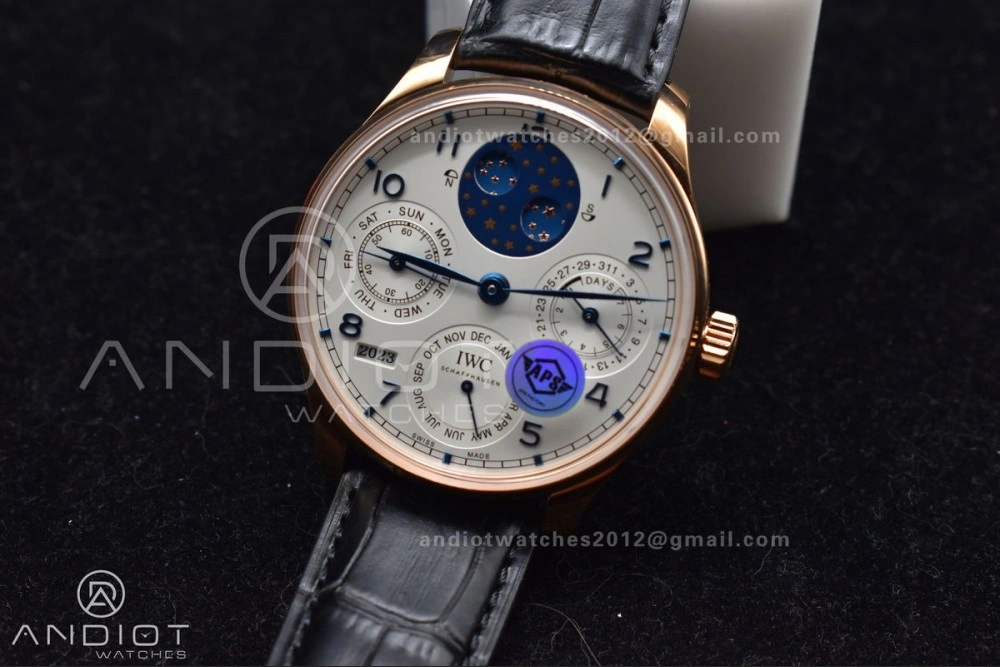 Portugieser Perpetual Calendar RG 5033 APSF 1:1 Best Edition White Dial on Black Leather Strap A52610 Clone Efficient 295