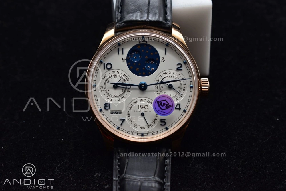 Portugieser Perpetual Calendar RG 5033 APSF 1:1 Best Edition White Dial on Black Leather Strap A52610 Clone Efficient 295