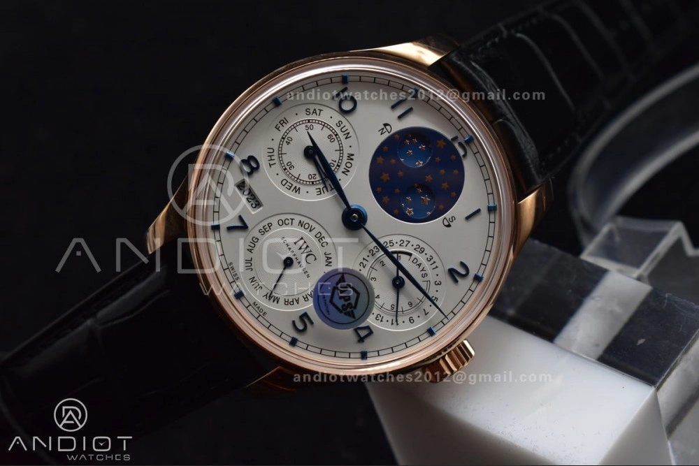 Portugieser Perpetual Calendar RG 5033 APSF 1:1 Best Edition White Dial on Black Leather Strap A52610 Clone Efficient 295