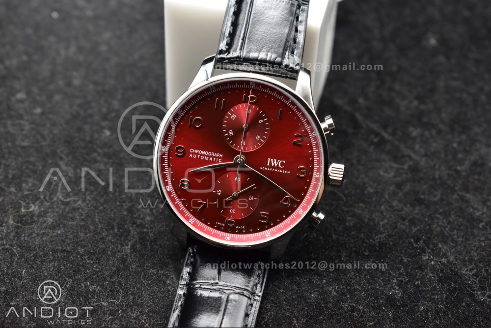 Contemporary Portuguese Chrono IW3716 ZF 1:1 Best Edition Red Dial on Black Leather Strap A 280