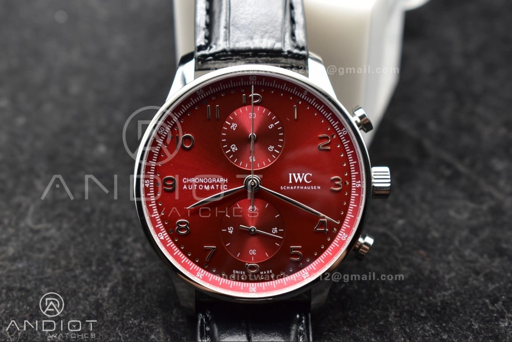 Contemporary Portuguese Chrono IW3716 ZF 1:1 Best Edition Red Dial on Black Leather Strap A 280