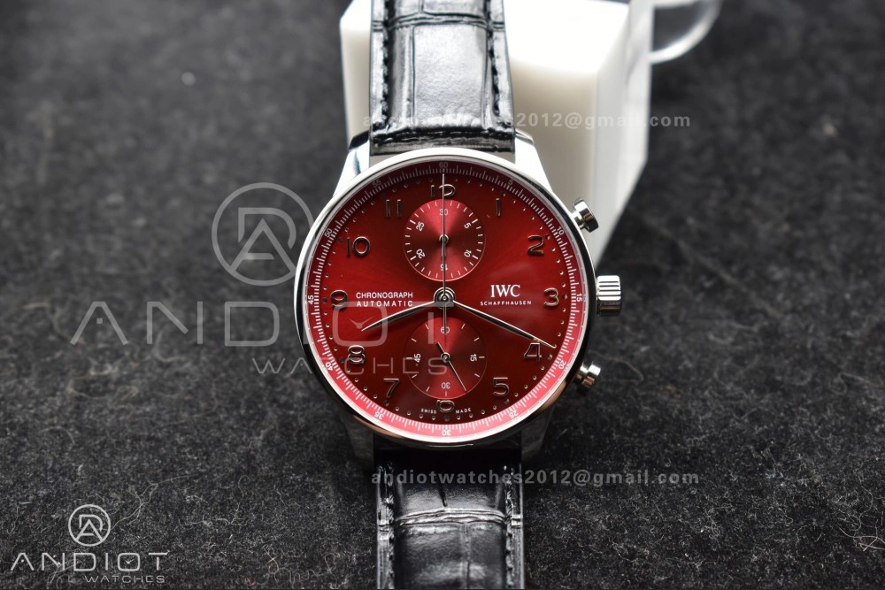 Contemporary Portuguese Chrono IW3716 ZF 1:1 Best Edition Red Dial on Black Leather Strap A 280
