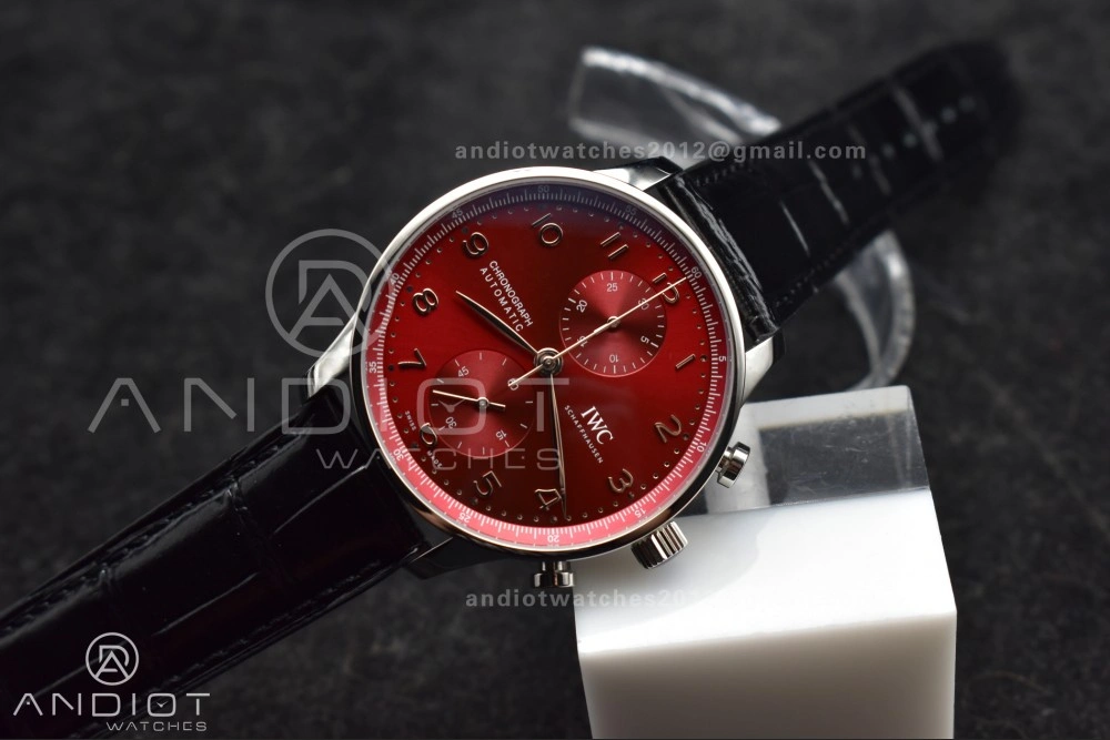 Contemporary Portuguese Chrono IW3716 ZF 1:1 Best Edition Red Dial on Black Leather Strap A 280