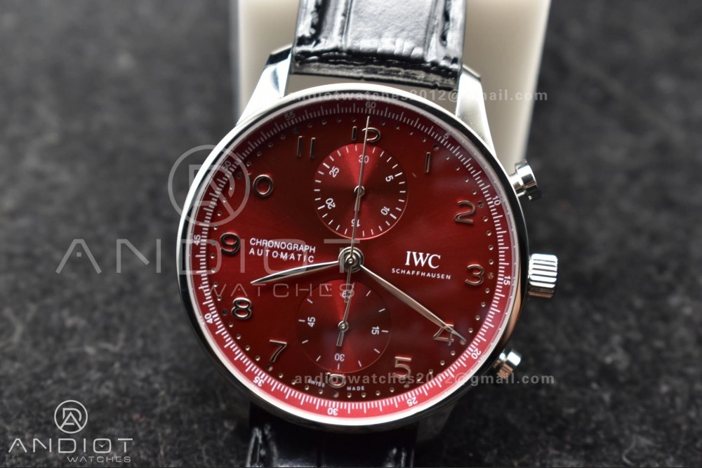 Contemporary Portuguese Chrono IW3716 ZF 1:1 Best Edition Red Dial on Black Leather Strap A 280