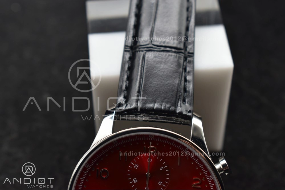 Contemporary Portuguese Chrono IW3716 ZF 1:1 Best Edition Red Dial on Black Leather Strap A 280