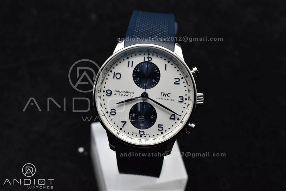 Portuguese Chrono IW3716 Z+F 1:1 Best Edition White Blue Dial on Blue Rubber Strap A Vibrant 296