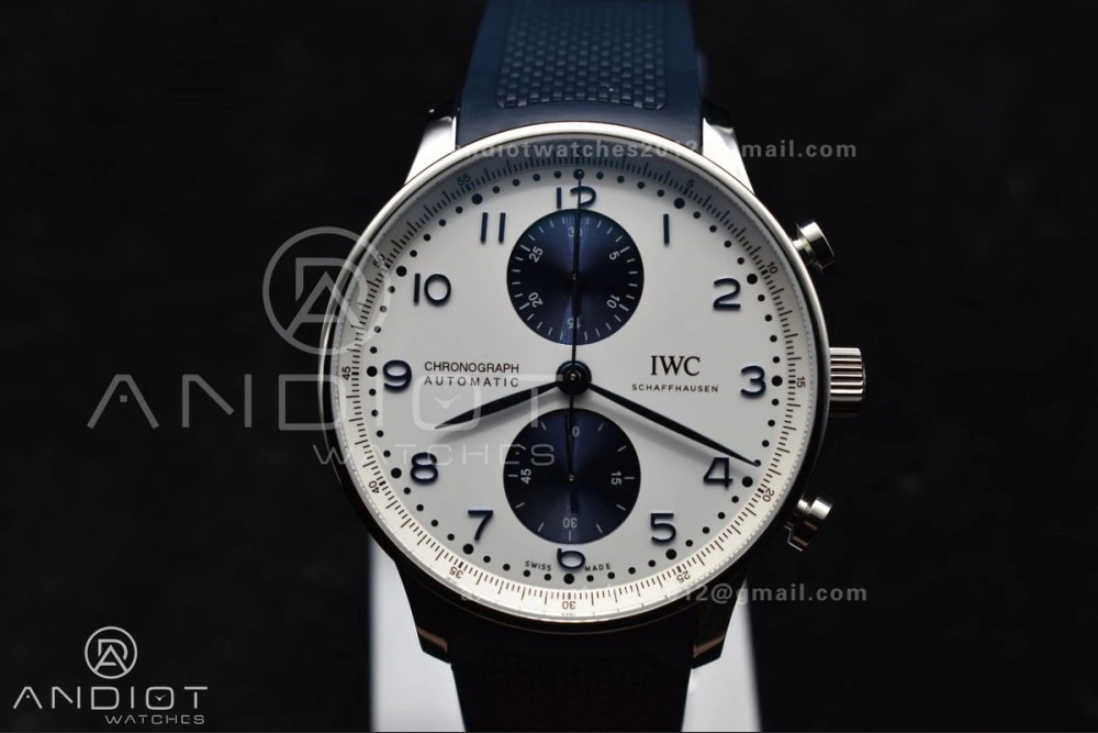 Portuguese Chrono IW3716 Z+F 1:1 Best Edition White Blue Dial on Blue Rubber Strap A Vibrant 296