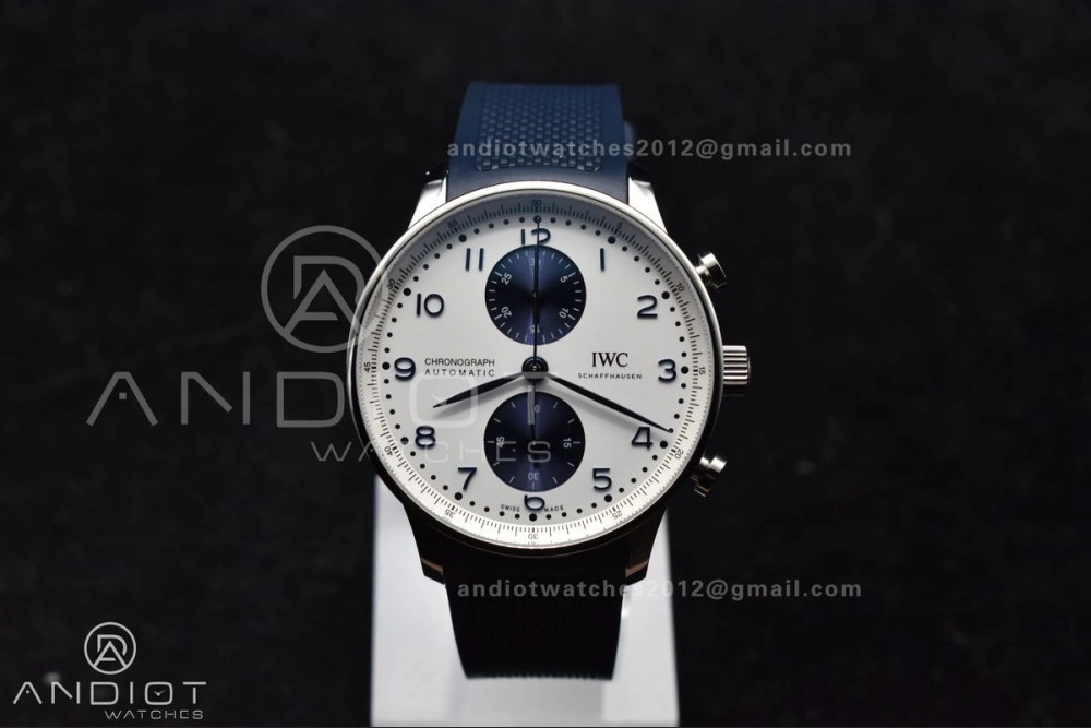 Portuguese Chrono IW3716 Z+F 1:1 Best Edition White Blue Dial on Blue Rubber Strap A Vibrant 296