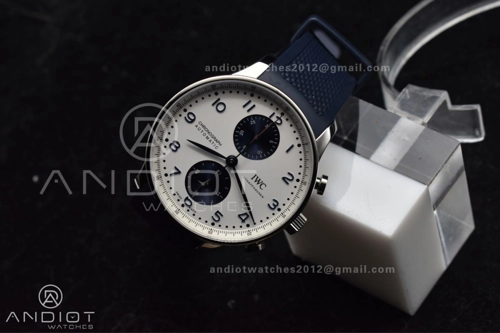 Portuguese Chrono IW3716 Z+F 1:1 Best Edition White Blue Dial on Blue Rubber Strap A Vibrant 296