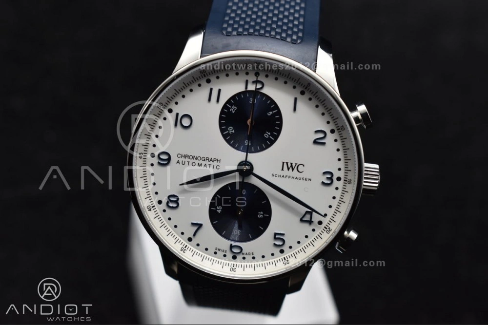 Portuguese Chrono IW3716 Z+F 1:1 Best Edition White Blue Dial on Blue Rubber Strap A Vibrant 296