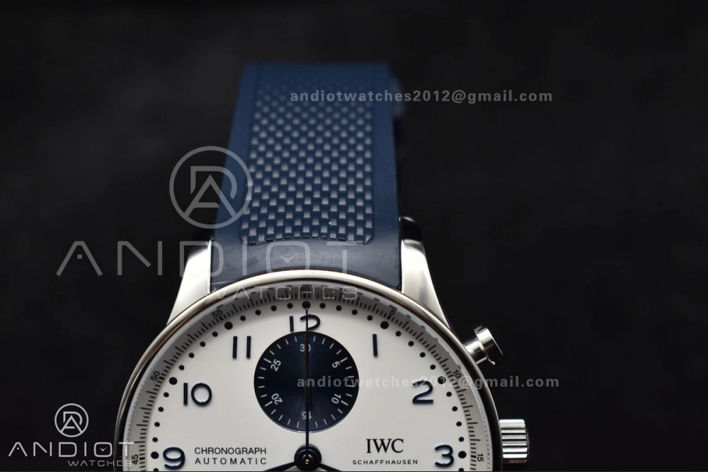 Portuguese Chrono IW3716 Z+F 1:1 Best Edition White Blue Dial on Blue Rubber Strap A Vibrant 296