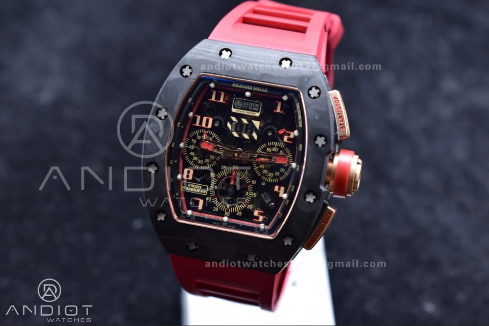 WeatherProof RM011 NTPT Chrono Lotus KVF 1:1 Best Edition Crystal Dial on Red Rubber Strap A7750 V 1227