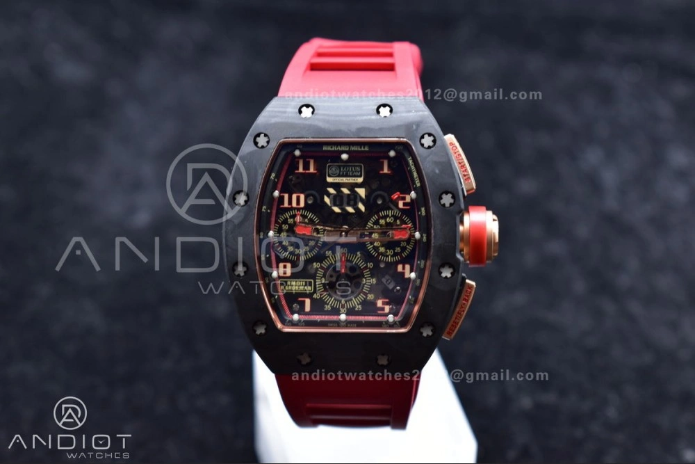 WeatherProof RM011 NTPT Chrono Lotus KVF 1:1 Best Edition Crystal Dial on Red Rubber Strap A7750 V 1227
