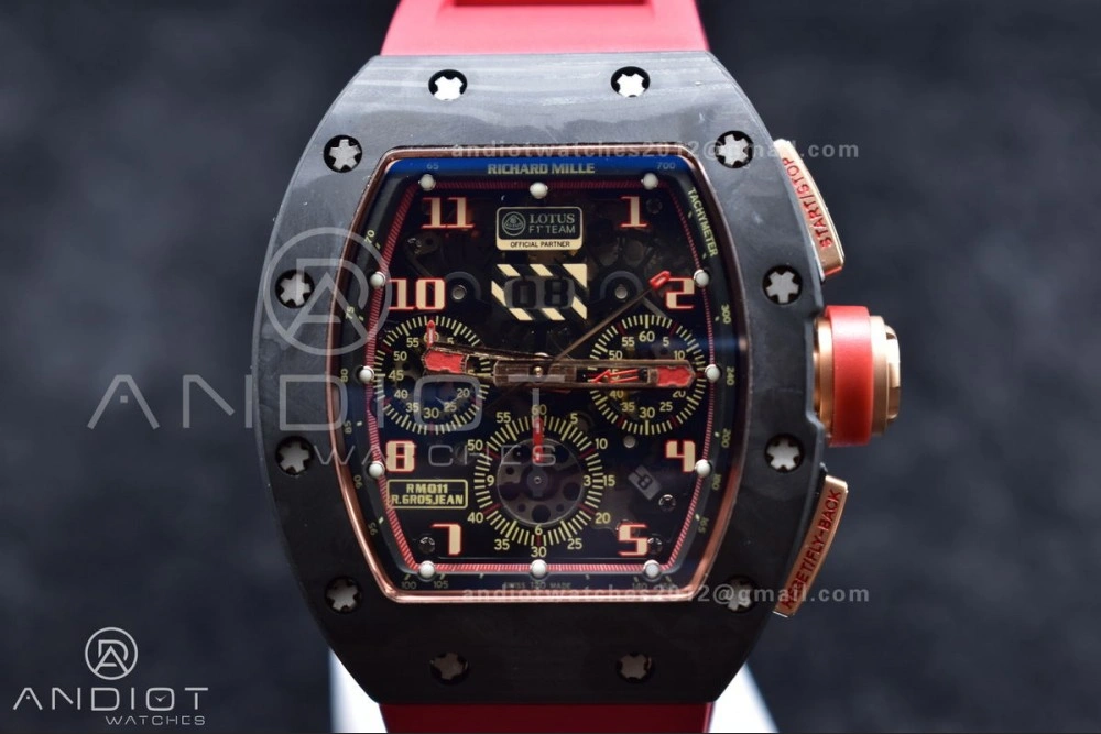 WeatherProof RM011 NTPT Chrono Lotus KVF 1:1 Best Edition Crystal Dial on Red Rubber Strap A7750 V 1227