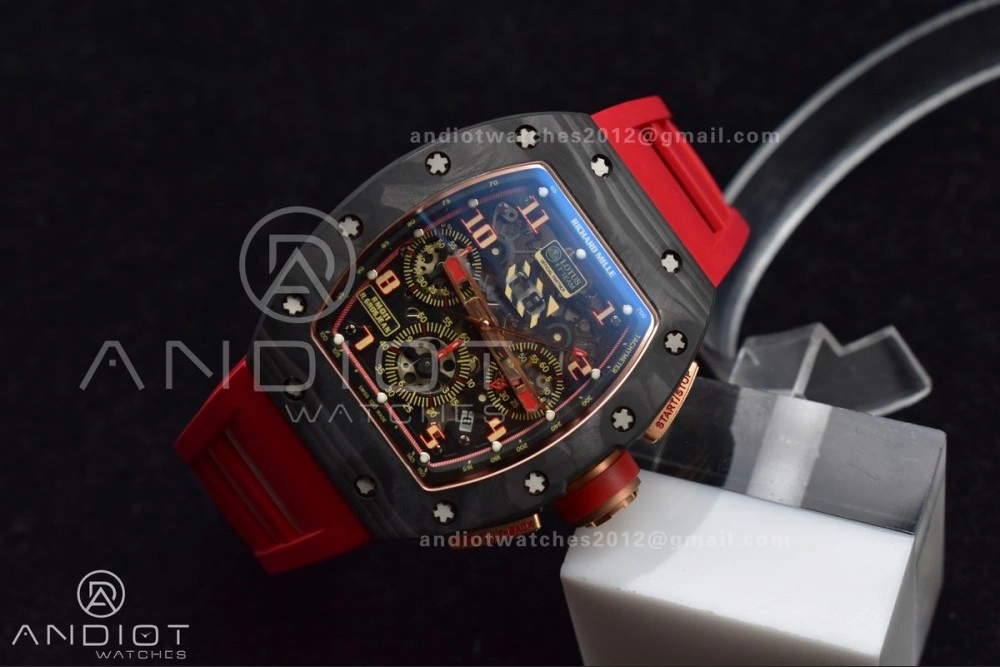 WeatherProof RM011 NTPT Chrono Lotus KVF 1:1 Best Edition Crystal Dial on Red Rubber Strap A7750 V 1227