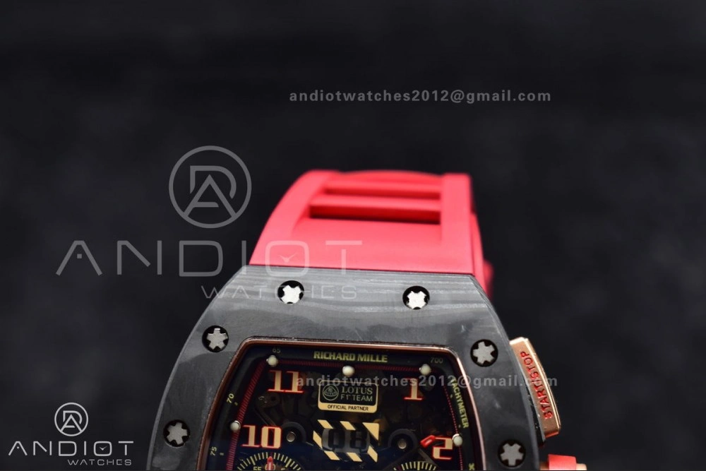 WeatherProof RM011 NTPT Chrono Lotus KVF 1:1 Best Edition Crystal Dial on Red Rubber Strap A7750 V 1227