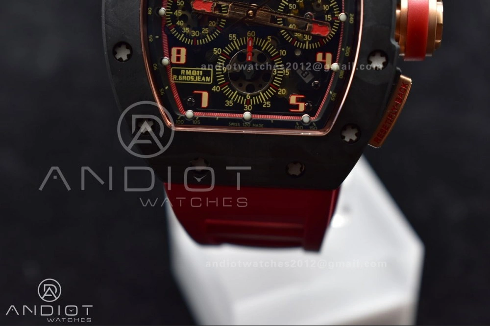 WeatherProof RM011 NTPT Chrono Lotus KVF 1:1 Best Edition Crystal Dial on Red Rubber Strap A7750 V 1227