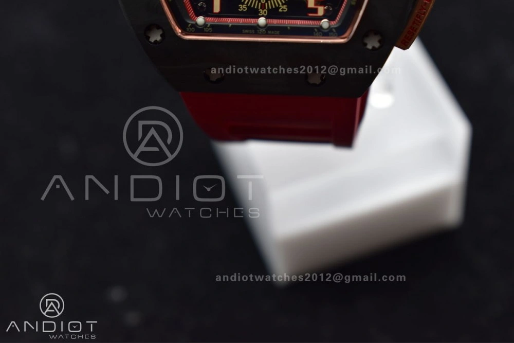 WeatherProof RM011 NTPT Chrono Lotus KVF 1:1 Best Edition Crystal Dial on Red Rubber Strap A7750 V 1227