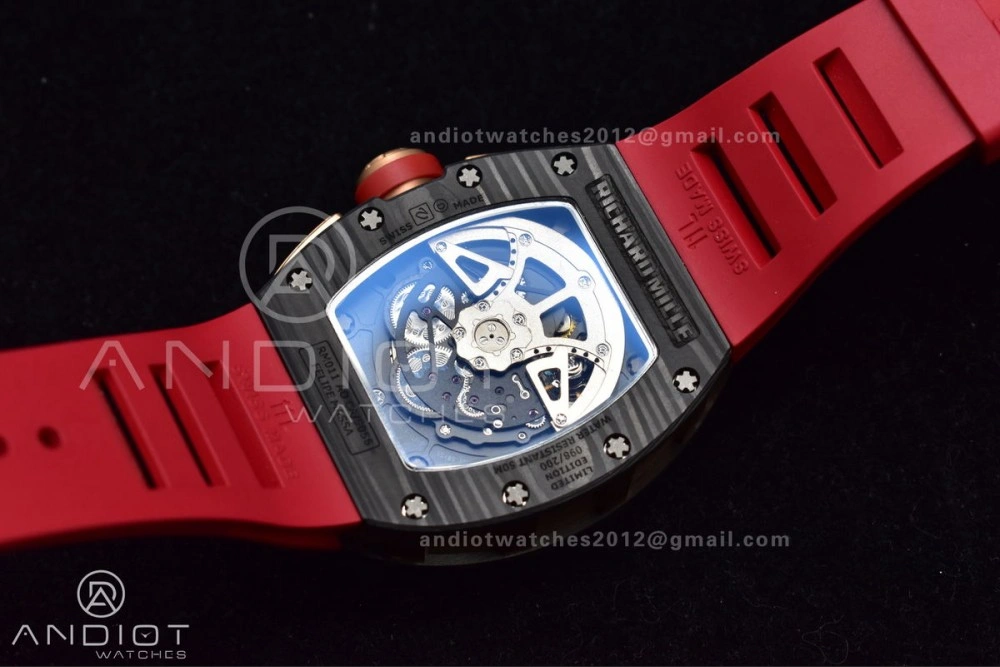 WeatherProof RM011 NTPT Chrono Lotus KVF 1:1 Best Edition Crystal Dial on Red Rubber Strap A7750 V 1227