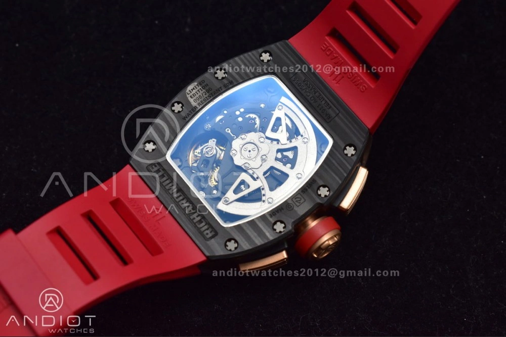 WeatherProof RM011 NTPT Chrono Lotus KVF 1:1 Best Edition Crystal Dial on Red Rubber Strap A7750 V 1227