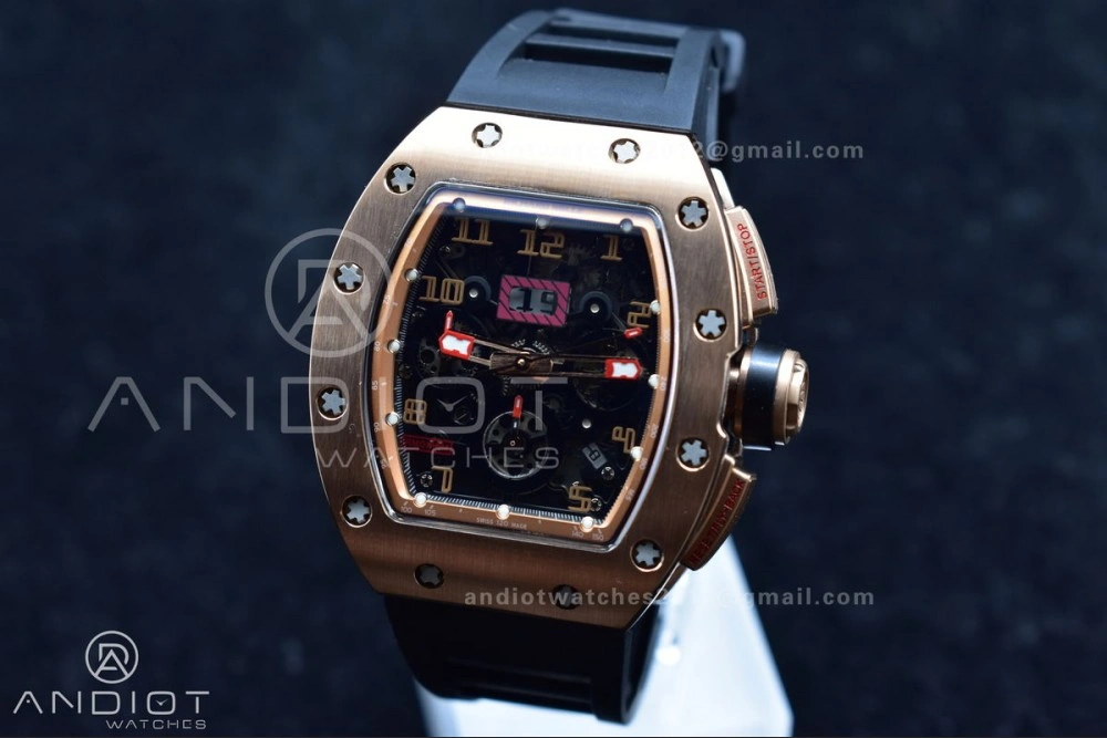 FashionForward RM011 RG Chrono KVF 1:1 Best Edition Crystal Dial Black on Black Rubber Strap A7750 V 1222