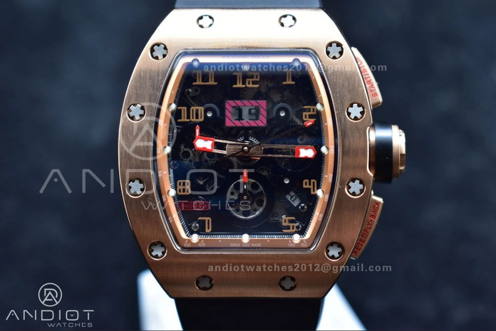 ModernLook RM011 RG Chrono KVF 1:1 Best Edition Crystal Dial Black on Black Rubber Strap A7750 V 1021