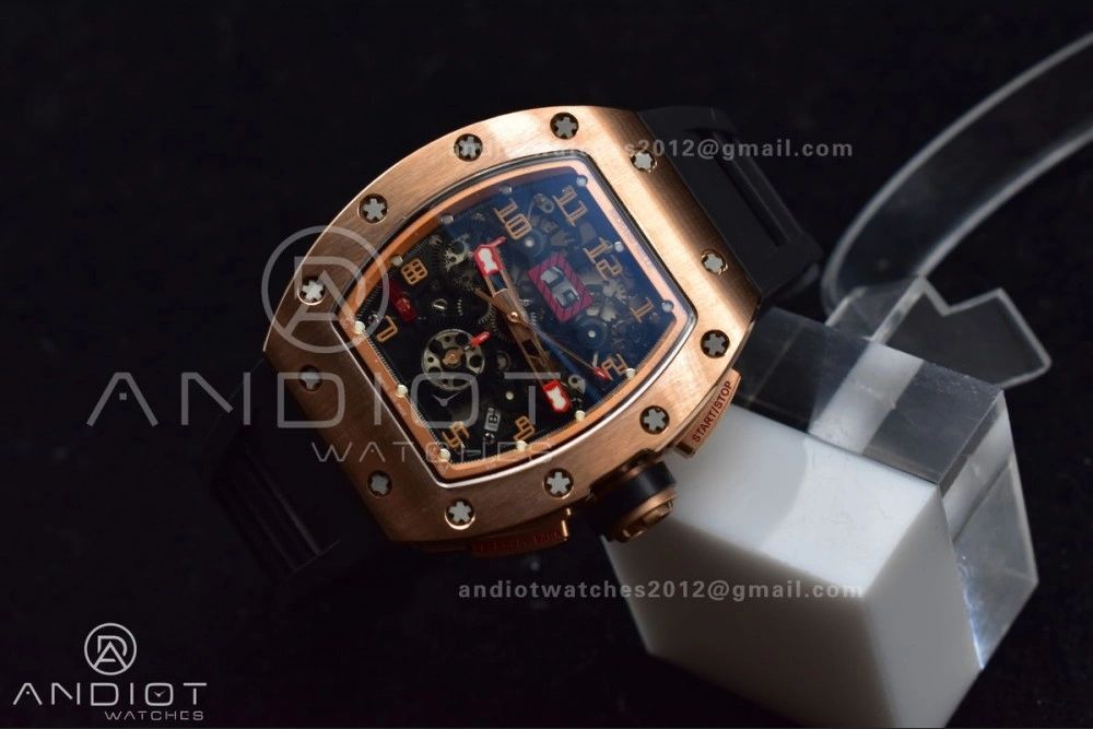 ModernLook RM011 RG Chrono KVF 1:1 Best Edition Crystal Dial Black on Black Rubber Strap A7750 V 1021