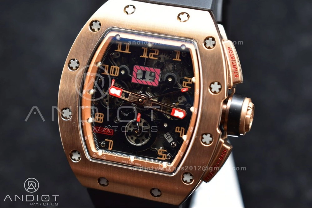 ModernLook RM011 RG Chrono KVF 1:1 Best Edition Crystal Dial Black on Black Rubber Strap A7750 V 1021