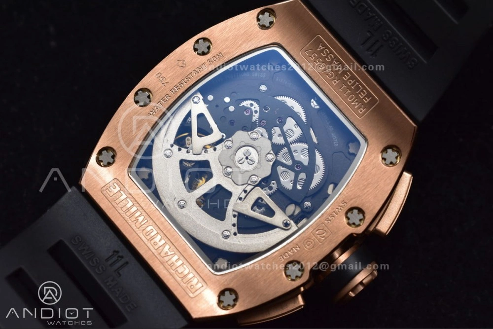 ModernLook RM011 RG Chrono KVF 1:1 Best Edition Crystal Dial Black on Black Rubber Strap A7750 V 1021