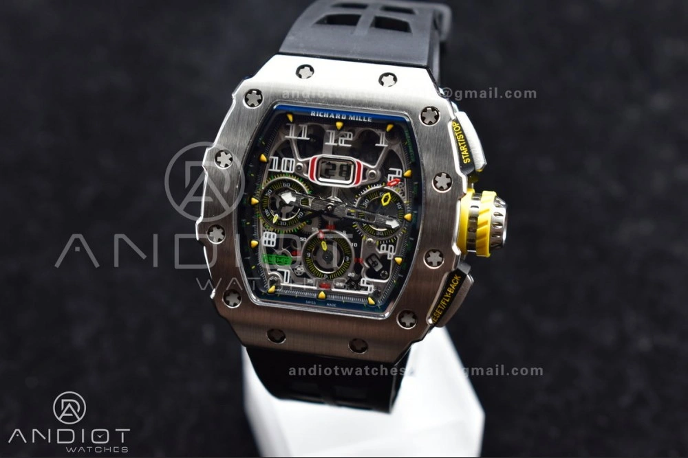 NewStyle RM011 SS Chrono KVF 1:1 Best Edition Crystal Dial Black on Black Rubber Strap A7750 V 1221