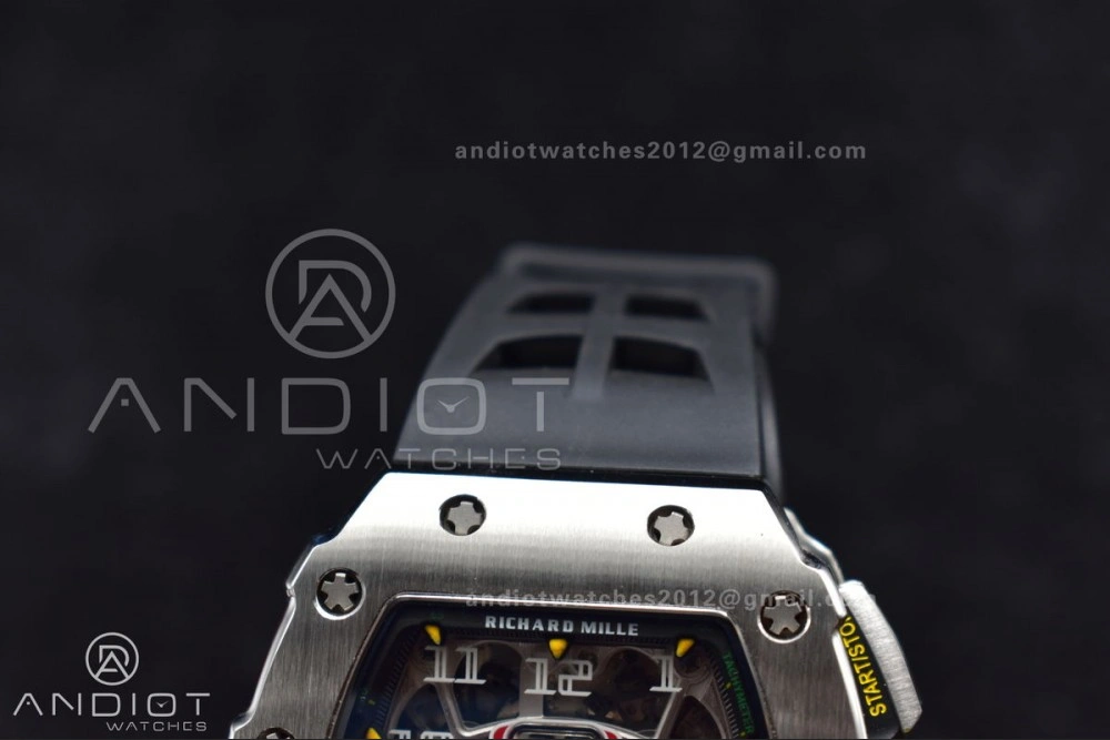 RM011 SS Chrono KVF 1:1 Best Edition Crystal Dial Black on Black Rubber Strap A7750 V Functional 1025